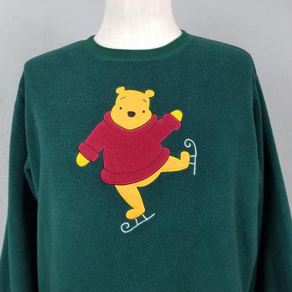 Disney Winnie the Pooh Sweatshirt Womens Medium Green Fleece Crewneck Skating - Picture 2 of 13
